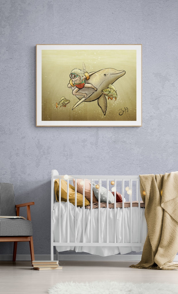 Barn och delfin